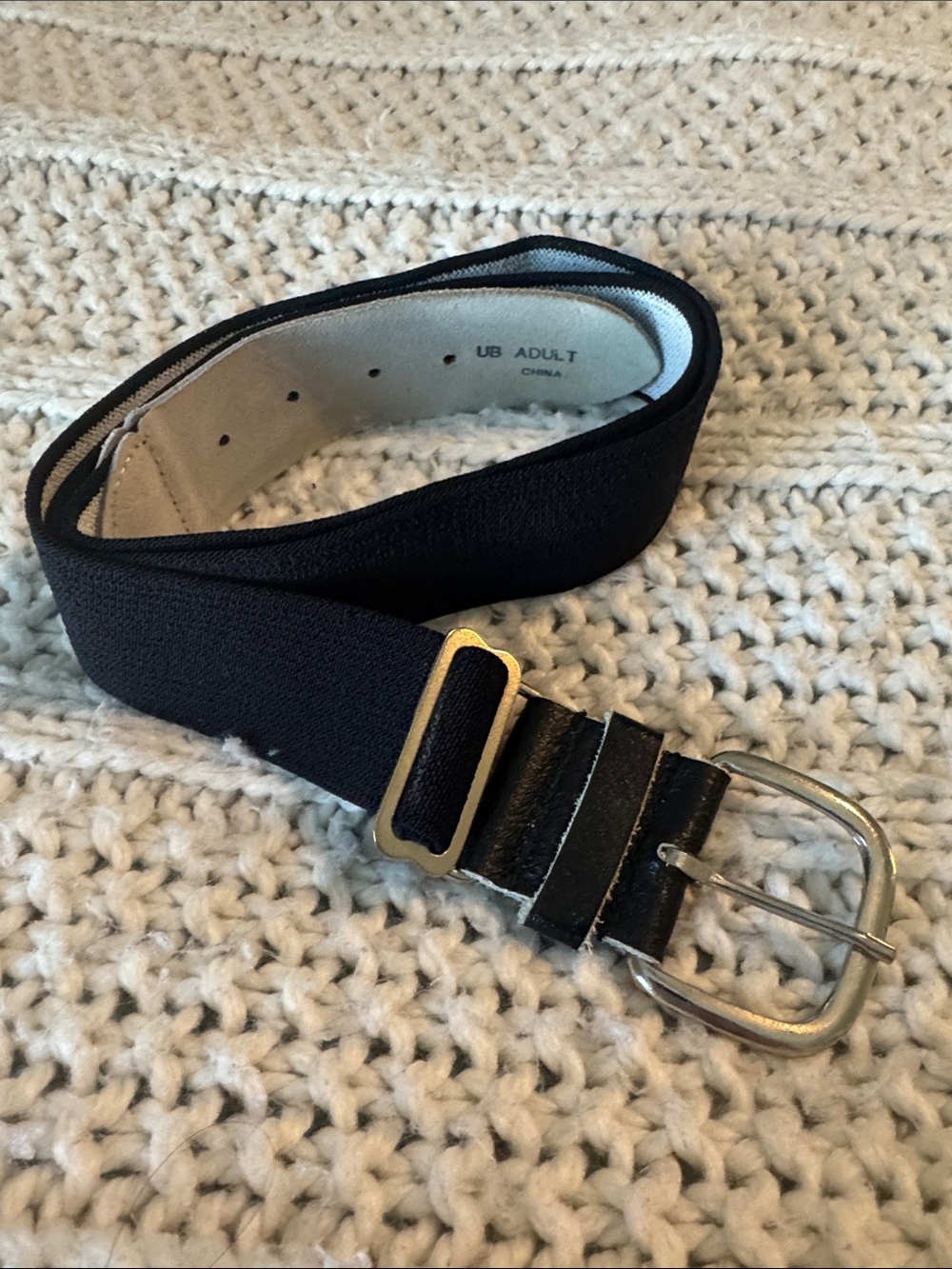 Men's Black Baseball Stretch Fabric Belt with Metal Buckle